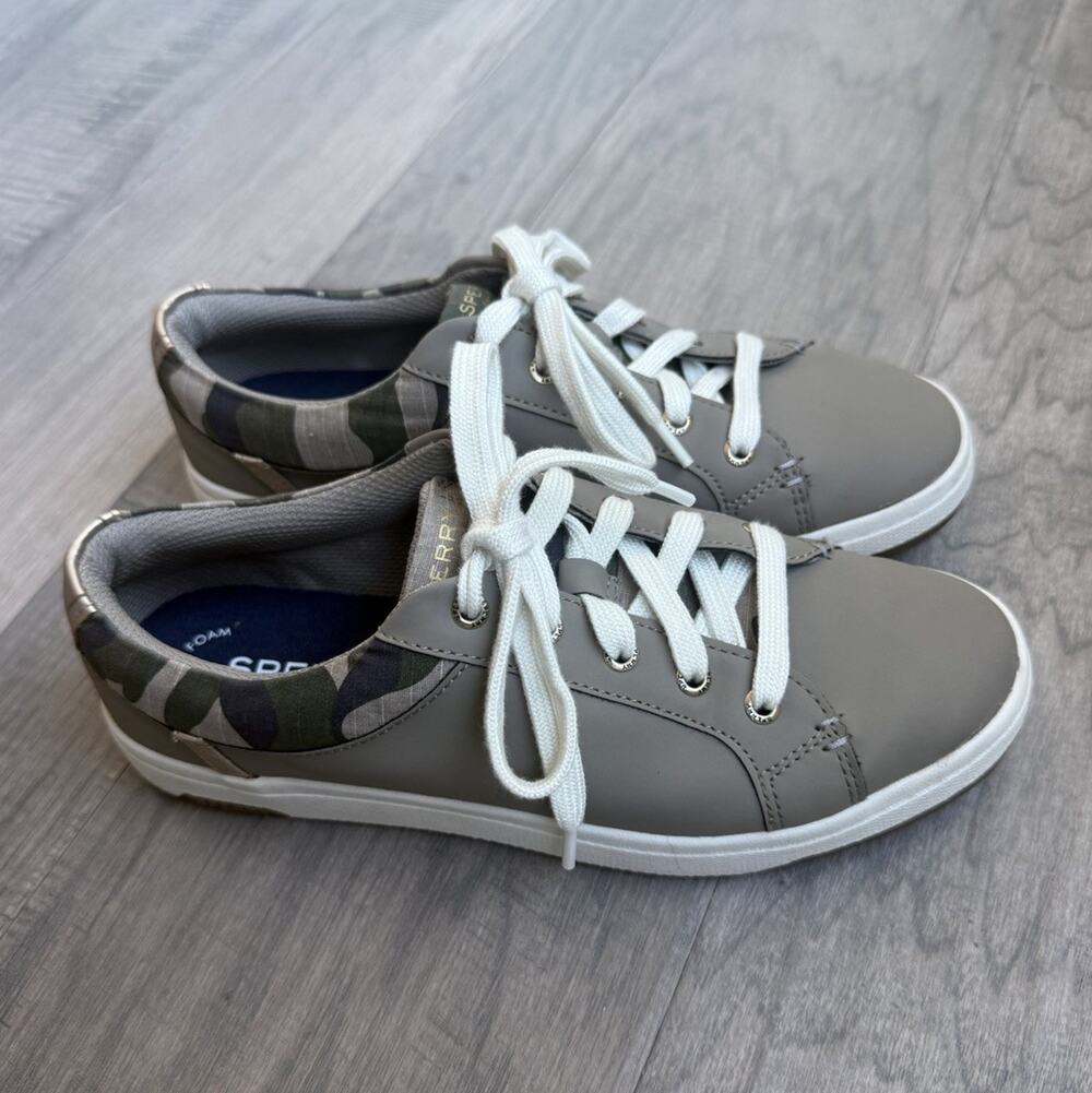 Sperry Charter Taupe Camo Lace Up Sneakers Womens Size 7.5 M Low Top Athleisure